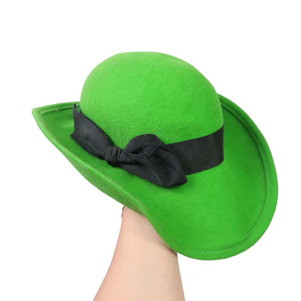 Vintage 60s Madcaps Green Felt Wool Wide Brim Hat